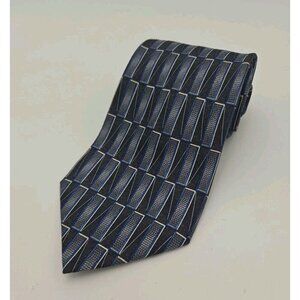 Pronto‎ Uomo Mens Designer Tie 100% Silk Blue Silver Necktie 4 inch Wide Long